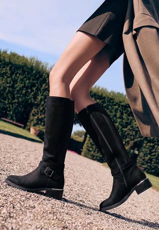Buckle Riding Boots - Black