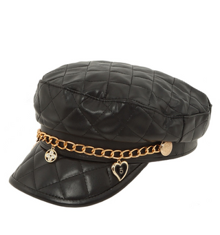 Charmed Quilted Chain Beret Cap - Black