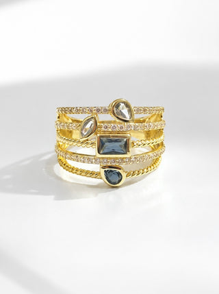 Sterling Silver Pear & Marquise Oil Spill Stacked Ring