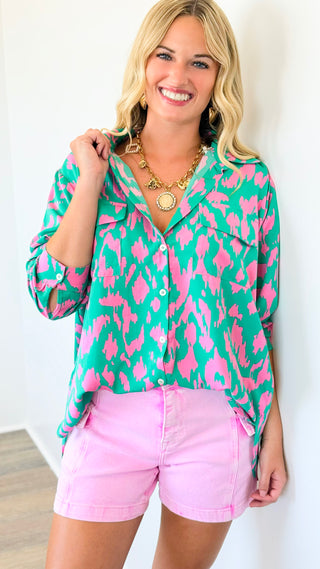 Bold Vibrant Button Down Top