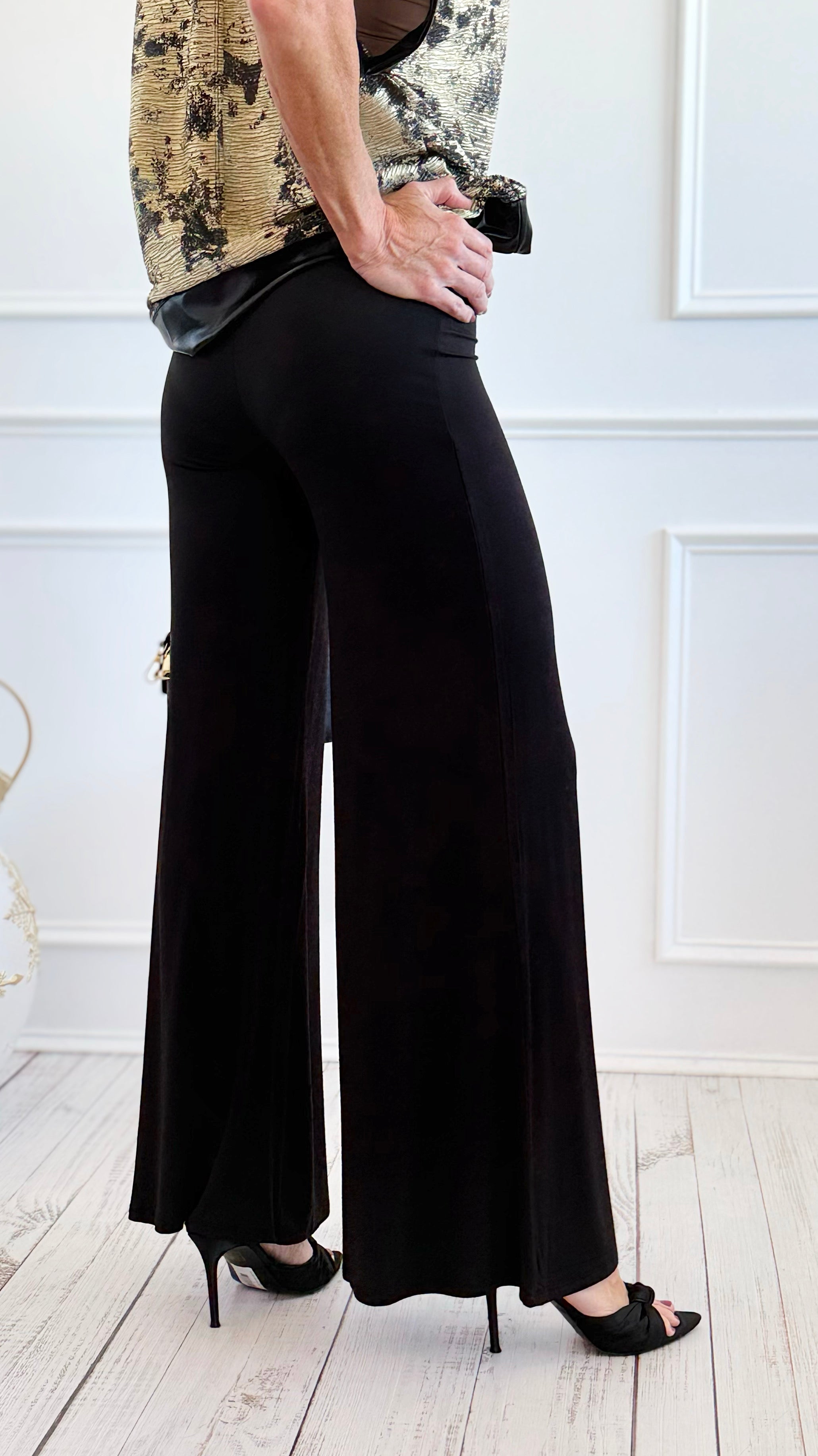 Fold Over Waist Comfy Palazzo Pants-Black-100 Pants-Zenana-Coastal Bloom Boutique, find the trendiest versions of the popular styles and looks Located in Indialantic, FL