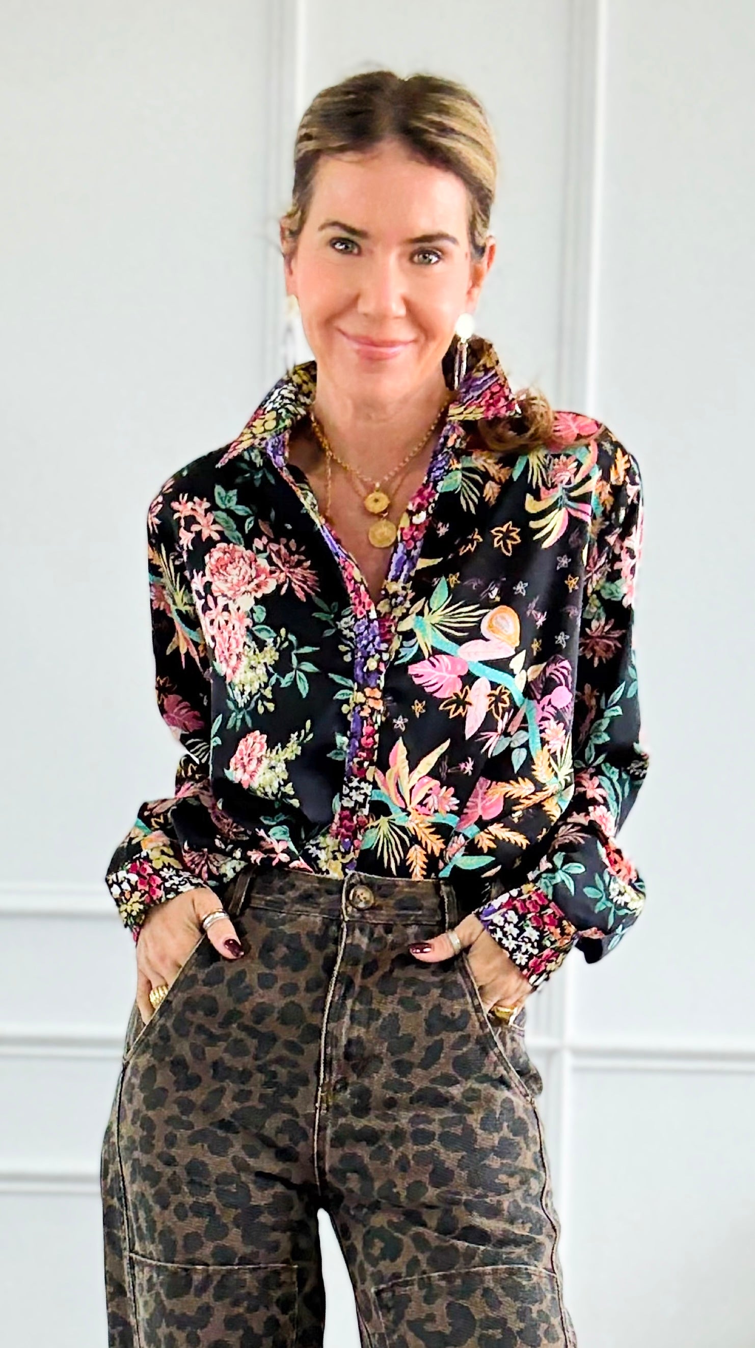 Midnight Garden Button Down Top