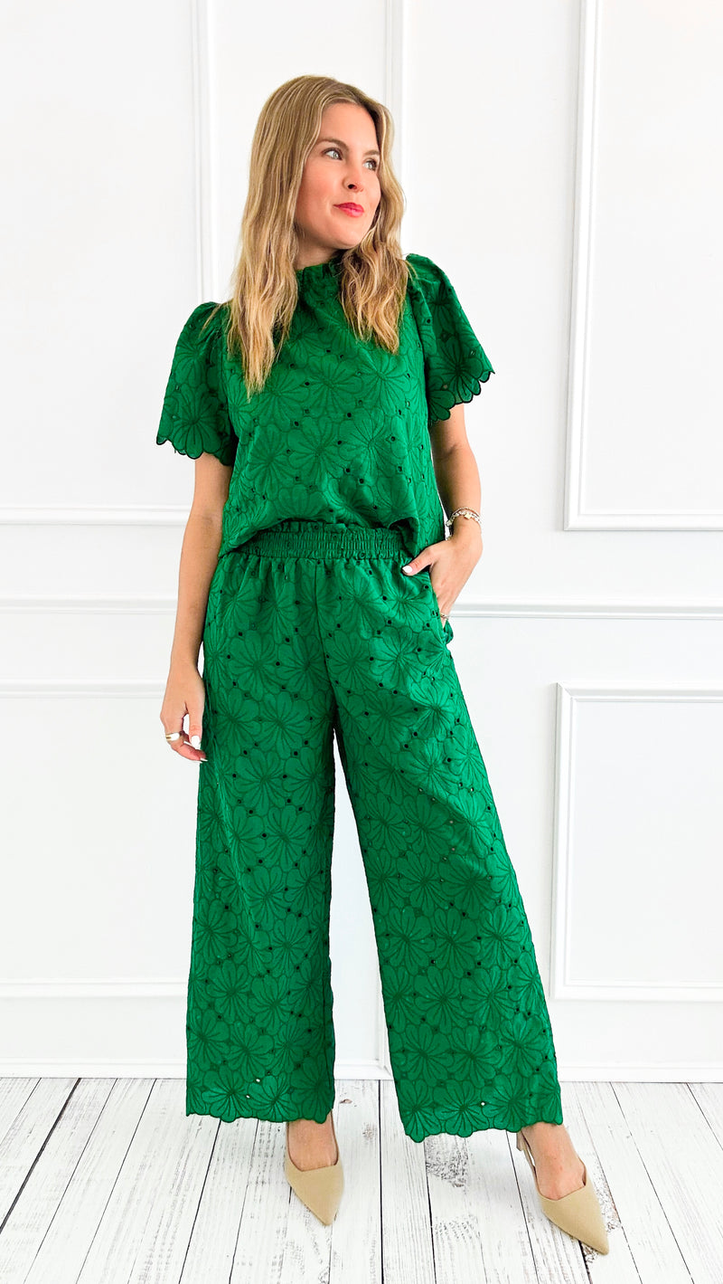 Eyelet Lace Short Sleeve & Pant Set-210 Loungewear/Sets-Fantastic Fawn-Coastal Bloom Boutique, find the trendiest versions of the popular styles and looks Located in Indialantic, FL