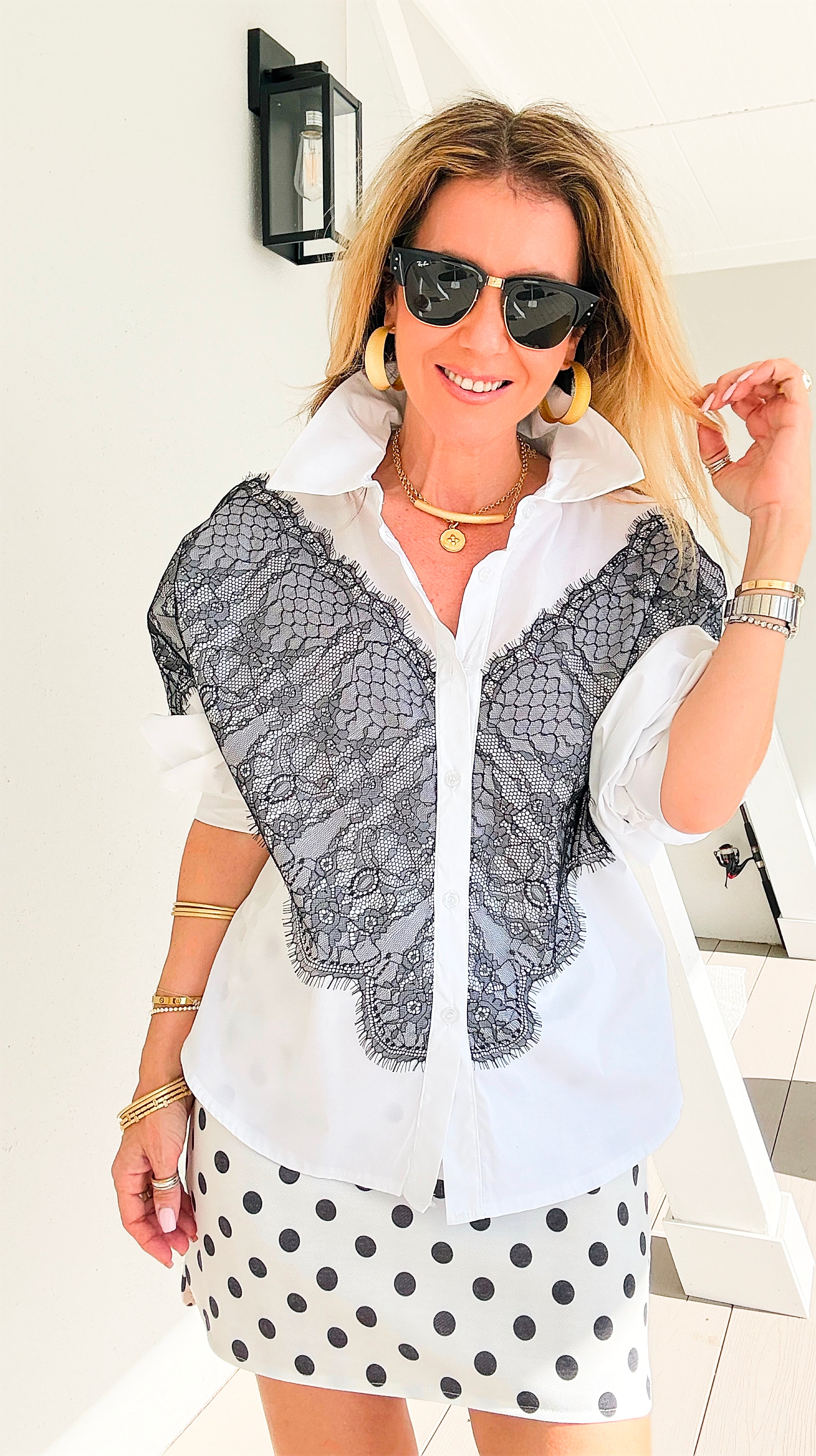 Femme Icon Lace Contrast Italian Button Top