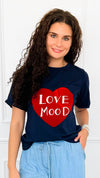 Love Mood Italian Graphic tee- Navy-110 short Sleeve Top-V SKY-Coastal Bloom Boutique, find the trendiest versions of the popular styles and looks Located in Indialantic, FL