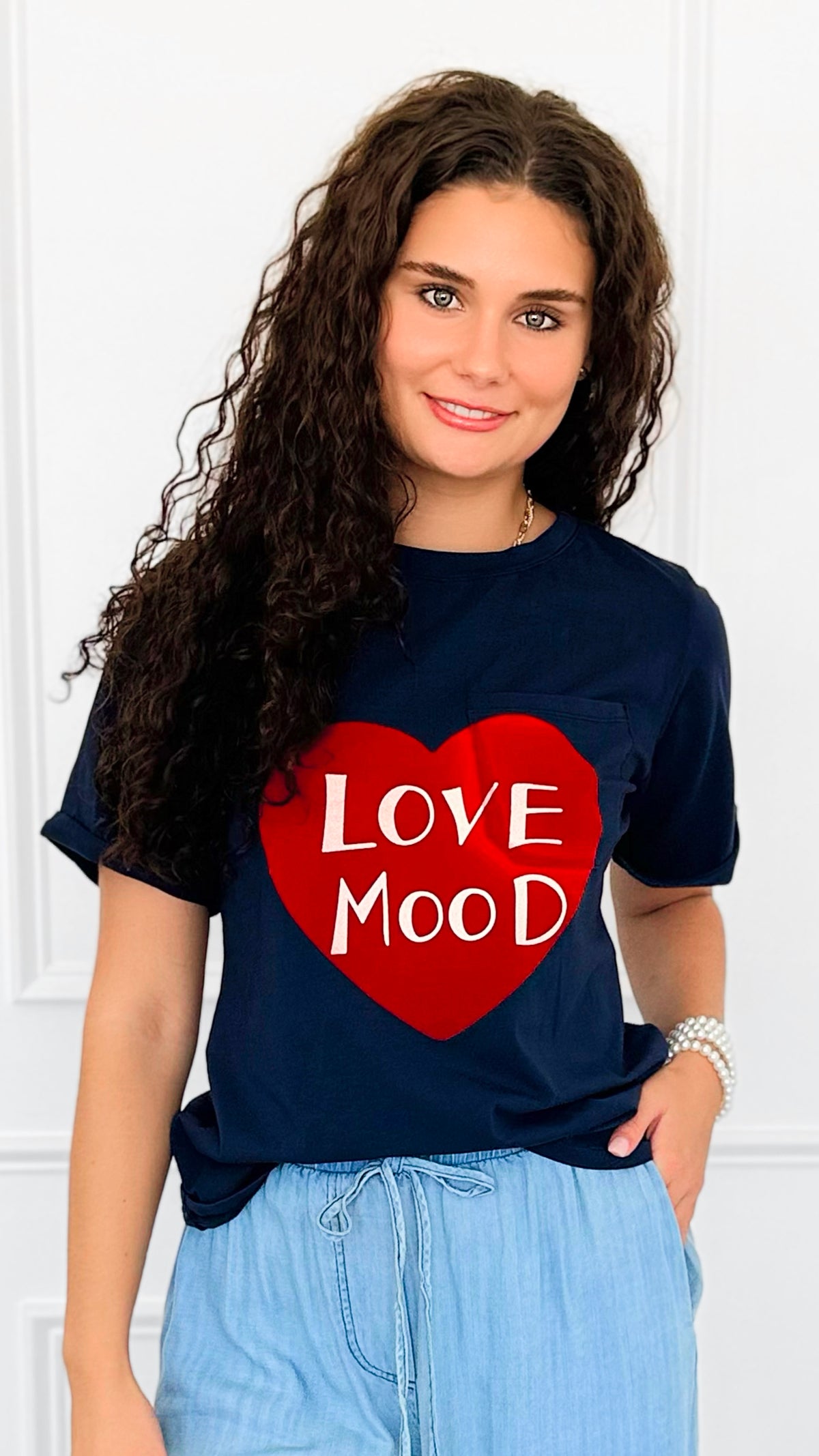 Love Mood Italian Graphic tee- Navy-110 short Sleeve Top-V SKY-Coastal Bloom Boutique, find the trendiest versions of the popular styles and looks Located in Indialantic, FL
