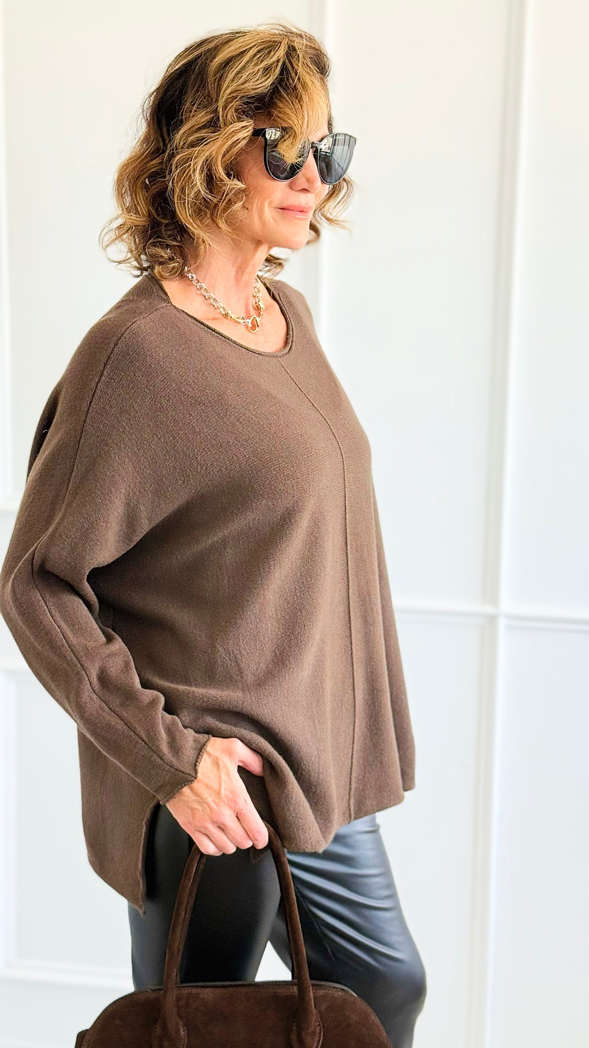 Serenity Line Italian Pullover- Brown-140 Sweaters-Aute-Coastal Bloom Boutique, find the trendiest versions of the popular styles and looks Located in Indialantic, FL