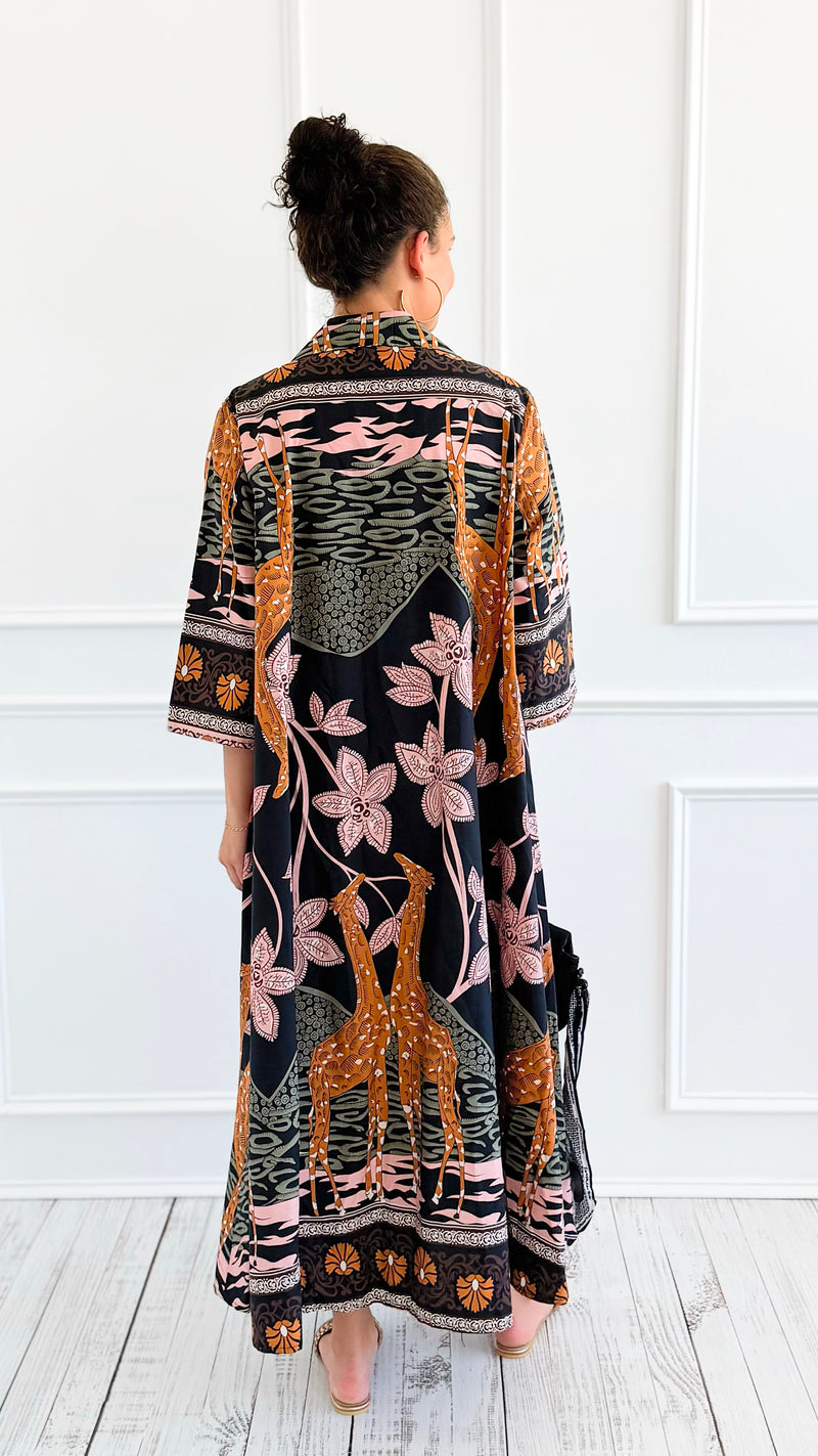 Safari Luxe Botanical Italian Long Dress-200 Dresses/Jumpsuits/Rompers-AZUL MONACO-Coastal Bloom Boutique, find the trendiest versions of the popular styles and looks Located in Indialantic, FL