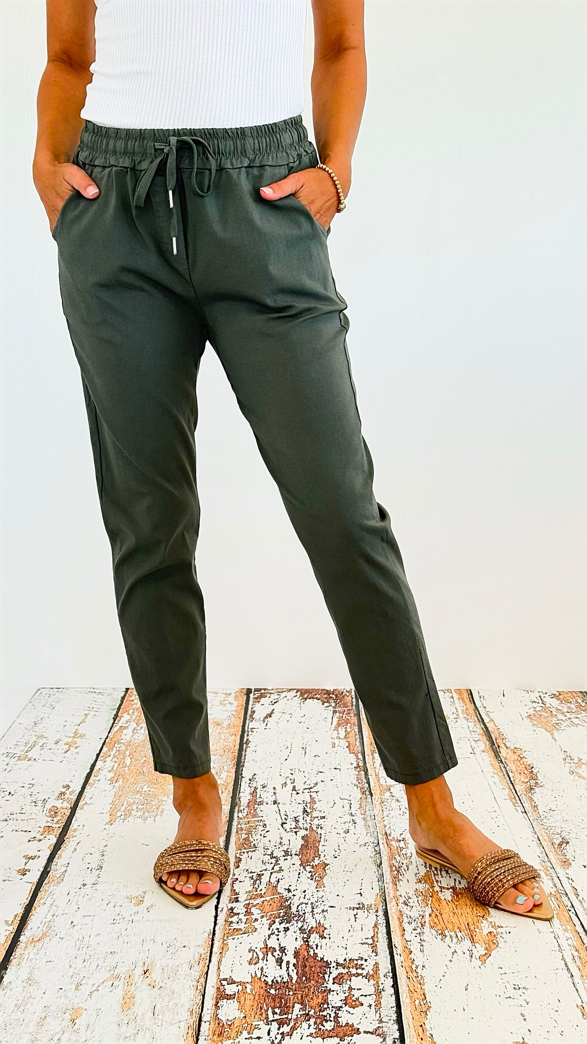 Spring Italian Jogger Pant- Olive-180 Joggers-Italianissimo-Coastal Bloom Boutique, find the trendiest versions of the popular styles and looks Located in Indialantic, FL