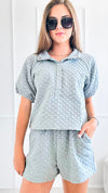 Textured Cropped Knit Set-110 Short Sleeve Tops-Main Strip-Coastal Bloom Boutique, find the trendiest versions of the popular styles and looks Located in Indialantic, FL