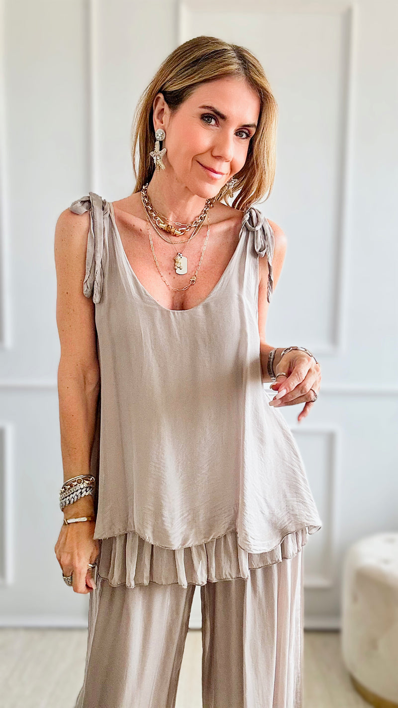 Flowy Italian Shoulder Tie Tank - Taupe-100 Sleeveless Tops-Germany-Coastal Bloom Boutique, find the trendiest versions of the popular styles and looks Located in Indialantic, FL