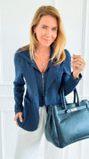 Hooded Style Italian Zip Blazer-160 Jackets-V SKY-Coastal Bloom Boutique, find the trendiest versions of the popular styles and looks Located in Indialantic, FL