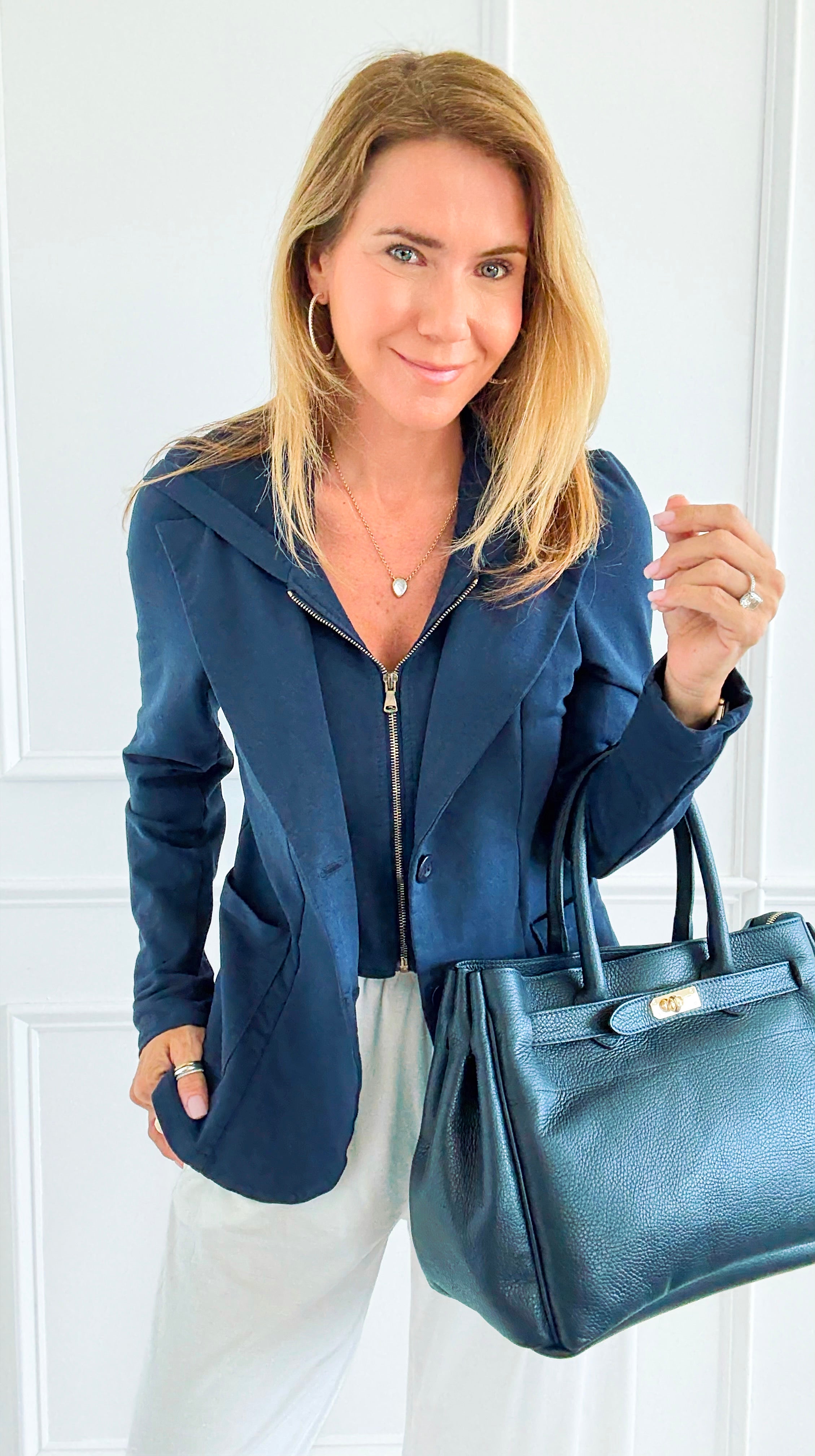 Hooded Style Italian Zip Blazer-160 Jackets-V SKY-Coastal Bloom Boutique, find the trendiest versions of the popular styles and looks Located in Indialantic, FL