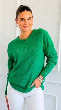 Round Neck Basic Sweater - K GREEN-140 Sweaters-Zenana-Coastal Bloom Boutique, find the trendiest versions of the popular styles and looks Located in Indialantic, FL