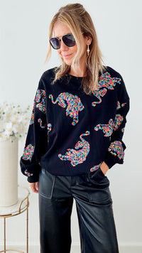 On the Loose Sequin Relaxed Sweatshirt - Black/Colorful-130 Long Sleeve Tops-Fantastic Fawn-Coastal Bloom Boutique, find the trendiest versions of the popular styles and looks Located in Indialantic, FL