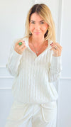 Cozy Cable Knit Sweater-Off White-140 Sweaters-V SKY-Coastal Bloom Boutique, find the trendiest versions of the popular styles and looks Located in Indialantic, FL