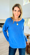 Soho Italian Boatneck Pullover - French Blue-140 Sweaters-Italianissimo-Coastal Bloom Boutique, find the trendiest versions of the popular styles and looks Located in Indialantic, FL