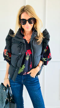 Ruffle & Ready Bow Puffer Vest - Black-vest-Jodifl-Coastal Bloom Boutique, find the trendiest versions of the popular styles and looks Located in Indialantic, FL