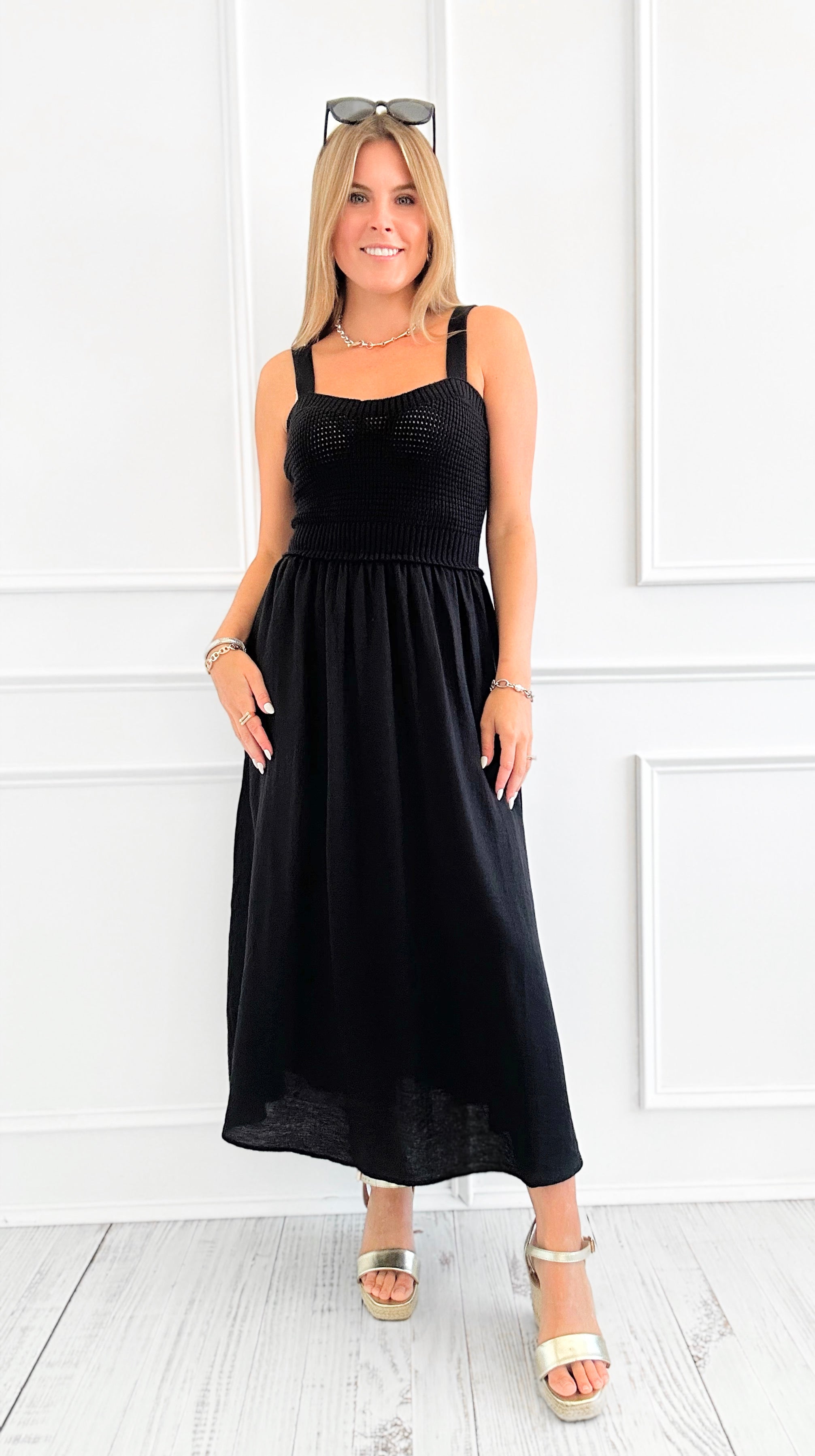 Sweet Riviera Midi Dress - Black-200 Dresses/Jumpsuits/Rompers-Blu Pepper-Coastal Bloom Boutique, find the trendiest versions of the popular styles and looks Located in Indialantic, FL