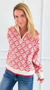Tri-Bloom Zip Mock Sweater-Cream/Orange-140 Sweaters-&MERCI-Coastal Bloom Boutique, find the trendiest versions of the popular styles and looks Located in Indialantic, FL