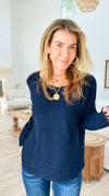 Soho Italian Boatneck Pullover - Navy-140 Sweaters-Italianissimo-Coastal Bloom Boutique, find the trendiest versions of the popular styles and looks Located in Indialantic, FL