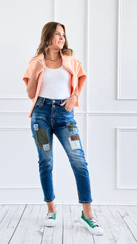 Patchwork Cropped Denim Pants-170 Bottoms-VENTI6 OUTLET-Coastal Bloom Boutique, find the trendiest versions of the popular styles and looks Located in Indialantic, FL