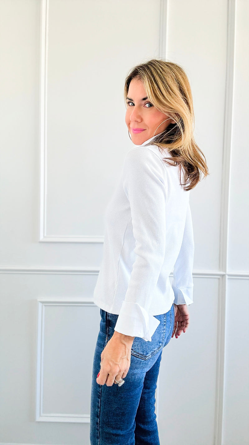 Shop Contrast Trim Italian Top- White Damage-130 Long sleeve top-Italianissimo-Coastal Bloom Boutique, find the trendiest versions of the popular styles and looks Located in Indialantic, FL