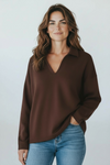 Everyday Luxe V-Neck - Coffe-110 Long Sleeve Tops-YELETE-Coastal Bloom Boutique, find the trendiest versions of the popular styles and looks Located in Indialantic, FL