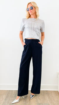 Wide Leg Pleated Pants-Navy-170 Bottoms-Edit By Nine-Coastal Bloom Boutique, find the trendiest versions of the popular styles and looks Located in Indialantic, FL