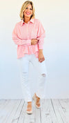 Breezy Mornings Button-Down Top - Orange-130 Long Sleeve Tops-Jodifl-Coastal Bloom Boutique, find the trendiest versions of the popular styles and looks Located in Indialantic, FL