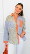 Sunset Picnic Button-Down Top-130 Long Sleeve Tops-ROUSSEAU-Coastal Bloom Boutique, find the trendiest versions of the popular styles and looks Located in Indialantic, FL
