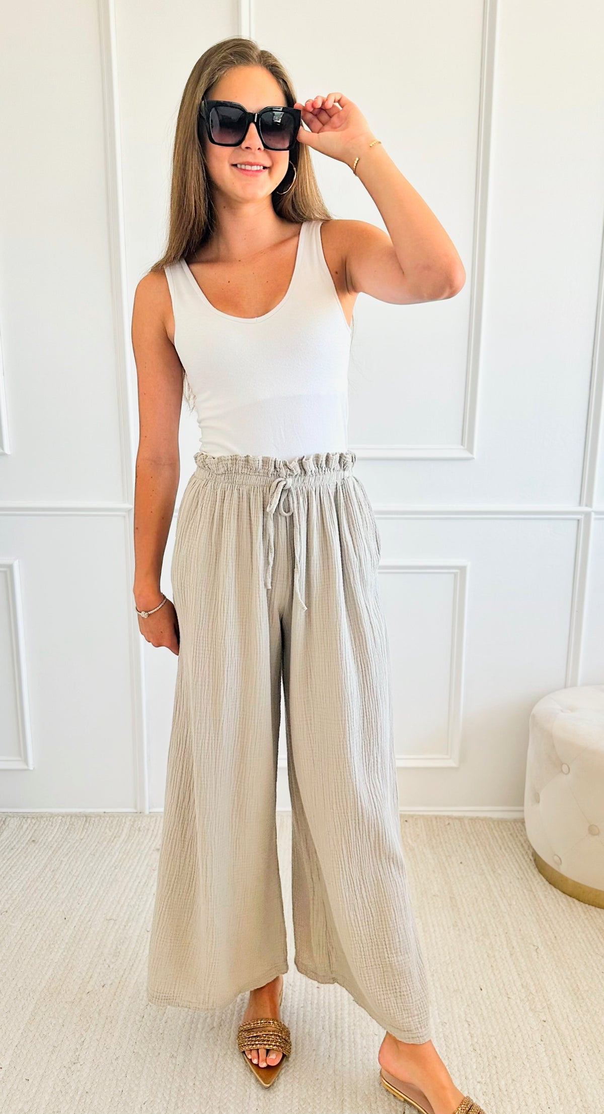 Whispering Willow Italian Palazzos - Taupe-pants-Italianissimo-Coastal Bloom Boutique, find the trendiest versions of the popular styles and looks Located in Indialantic, FL
