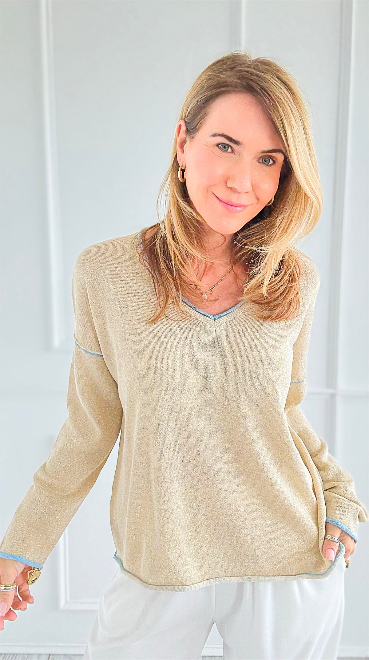 Vibrant Edge Italian Pullover- Sky Blue-110 Long Sleeve Tops-LY PARIS-Coastal Bloom Boutique, find the trendiest versions of the popular styles and looks Located in Indialantic, FL
