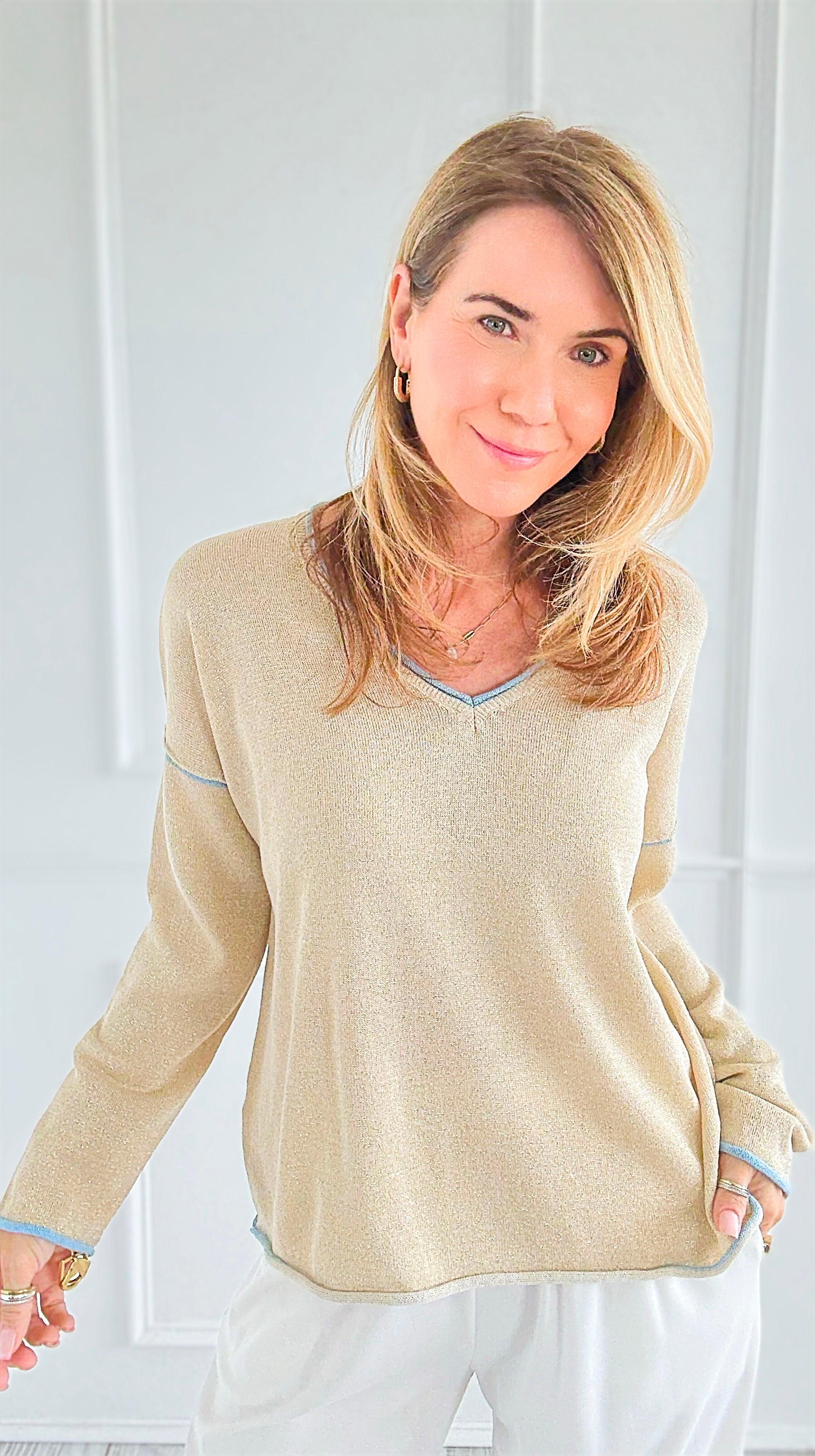 Vibrant Edge Italian Pullover- Sky Blue-110 Long Sleeve Tops-LY PARIS-Coastal Bloom Boutique, find the trendiest versions of the popular styles and looks Located in Indialantic, FL