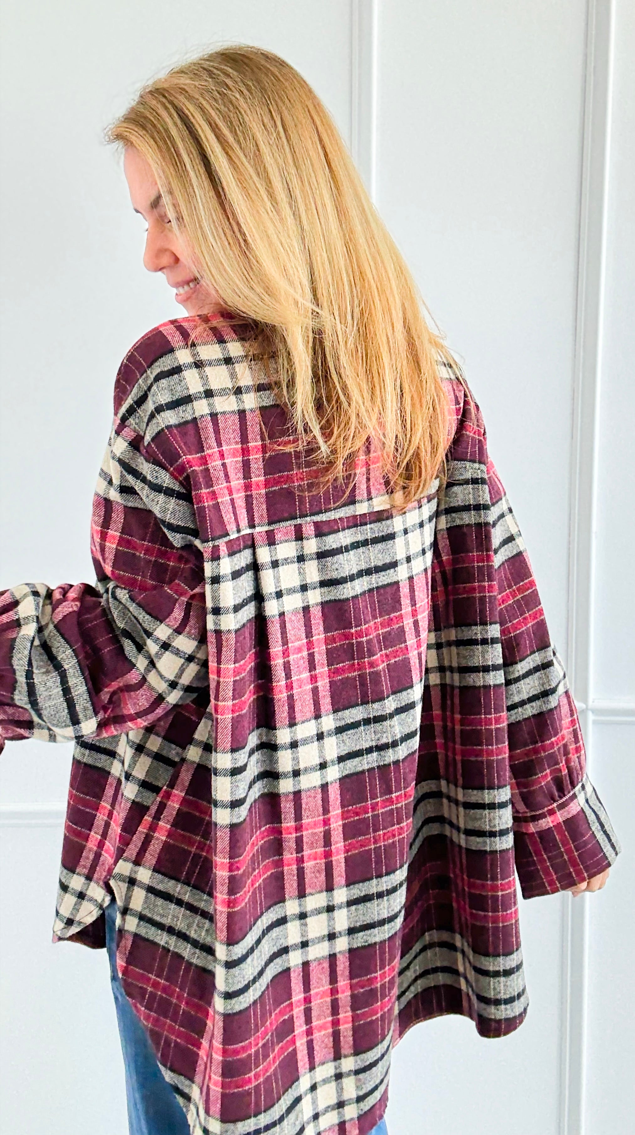Pretty In Plaid Italian Top-110 Long Sleeve Tops-TATTOO Z-Coastal Bloom Boutique, find the trendiest versions of the popular styles and looks Located in Indialantic, FL