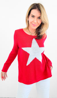 Superstar Knit Sweater - Red/Ivory-140 Sweaters-MIRACLE-Coastal Bloom Boutique, find the trendiest versions of the popular styles and looks Located in Indialantic, FL