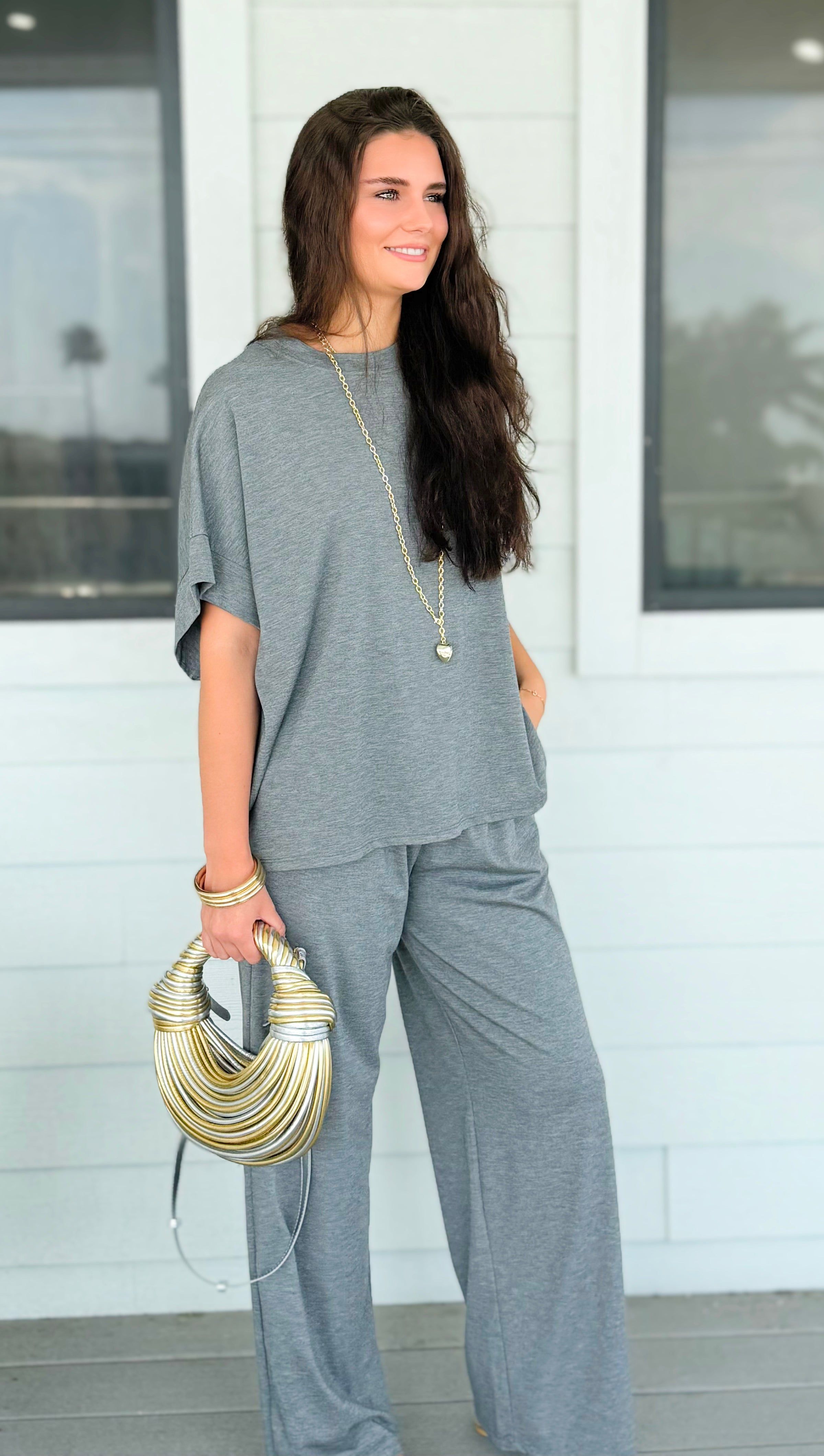 Chic Alert Italian Set - Heather Gray-210 Loungewear/Sets-Italianissimo-Coastal Bloom Boutique, find the trendiest versions of the popular styles and looks Located in Indialantic, FL