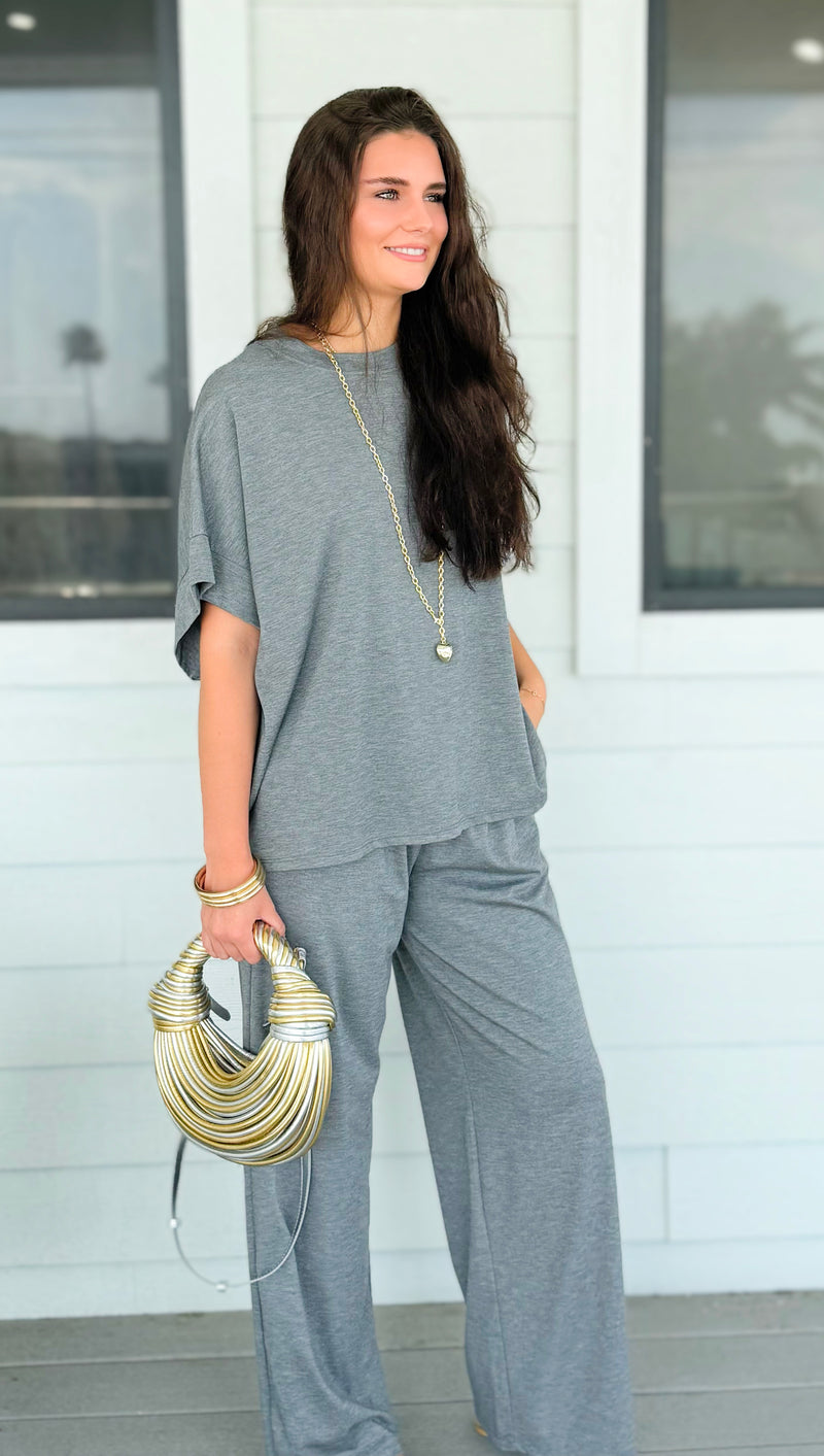 Chic Alert Italian Set - Heather Gray-210 Loungewear/Sets-Italianissimo-Coastal Bloom Boutique, find the trendiest versions of the popular styles and looks Located in Indialantic, FL
