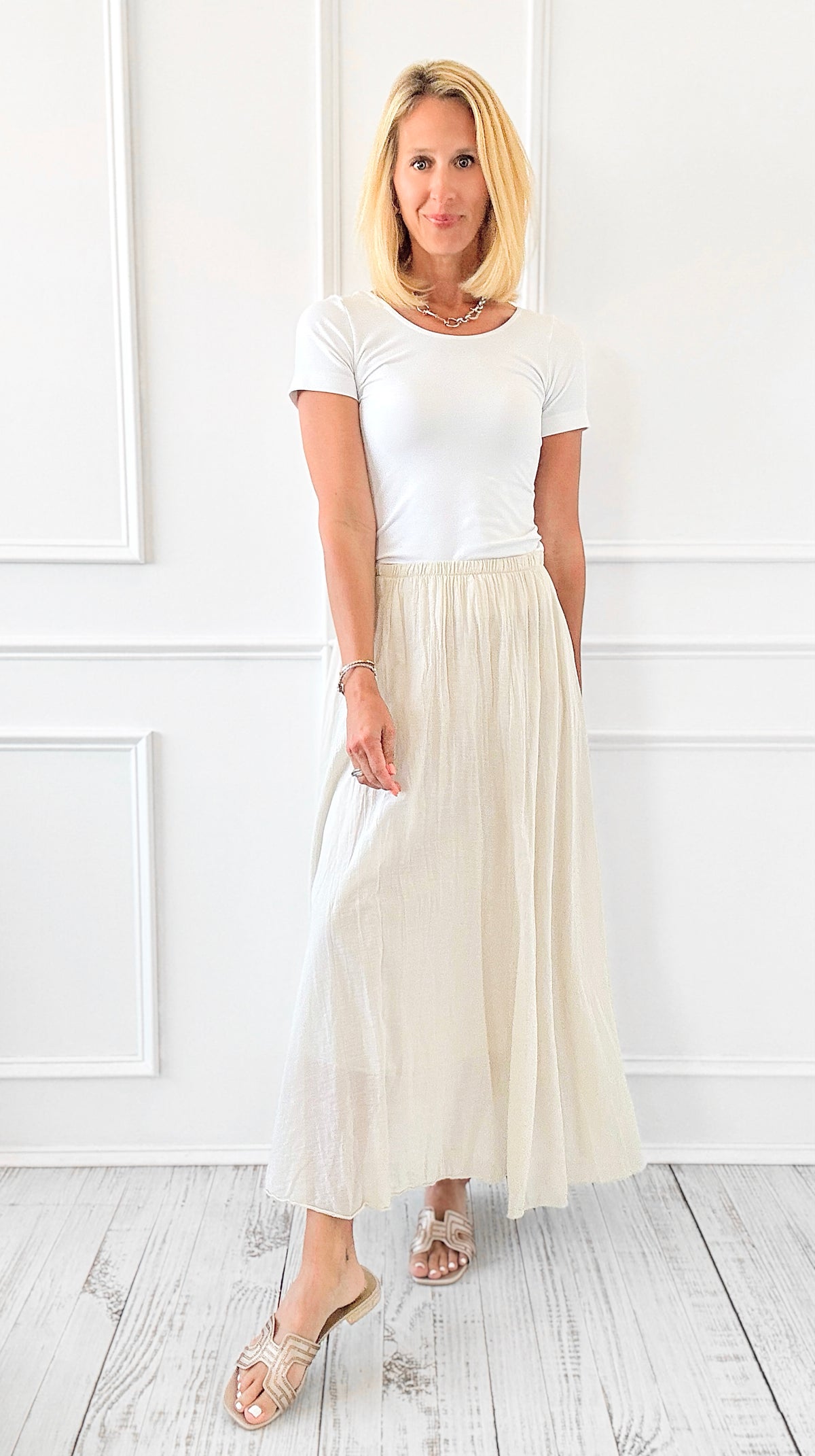 Serenity Italian Skirt- Ecru-170 bottoms-Italianissimo-Coastal Bloom Boutique, find the trendiest versions of the popular styles and looks Located in Indialantic, FL