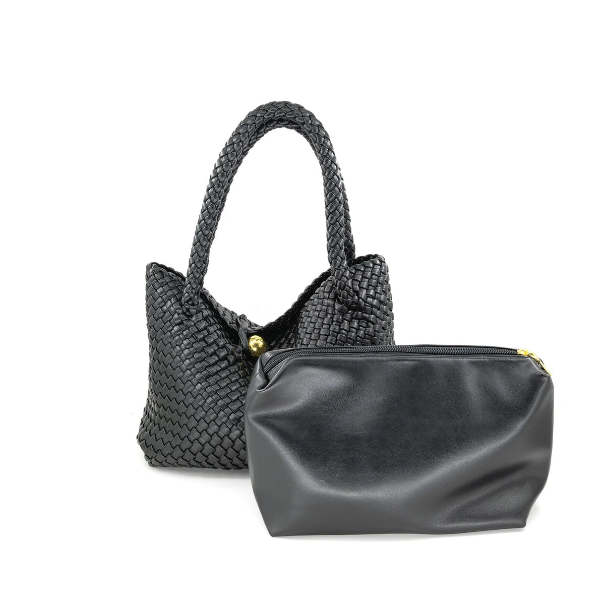 Bellagio Braided Tote Bag & Clutch - Black-bag-BC HANDBAGS-Coastal Bloom Boutique, find the trendiest versions of the popular styles and looks Located in Indialantic, FL
