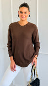 Round Neck Basic Sweater - Brown-140 Sweaters-Zenana-Coastal Bloom Boutique, find the trendiest versions of the popular styles and looks Located in Indialantic, FL