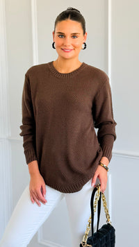 Round Neck Basic Sweater - Brown-140 Sweaters-Zenana-Coastal Bloom Boutique, find the trendiest versions of the popular styles and looks Located in Indialantic, FL