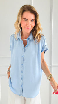 Laguna Shimmer Top - Sky Blue-110 Short Sleeve Tops-Jodifl-Coastal Bloom Boutique, find the trendiest versions of the popular styles and looks Located in Indialantic, FL