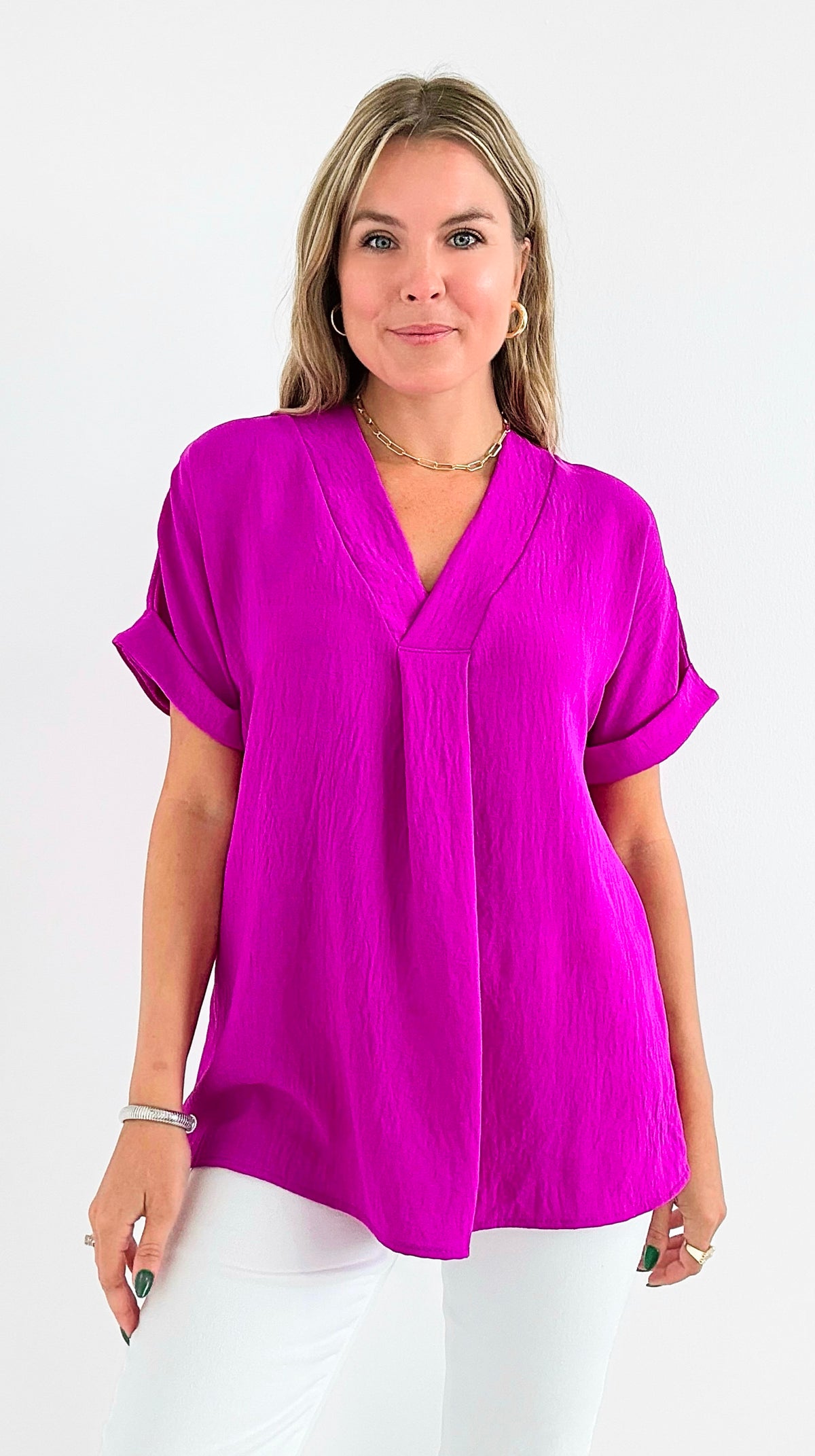 The Jetsetter Blouse - Magenta-110 short Sleeve Top-2 Hearts-Coastal Bloom Boutique, find the trendiest versions of the popular styles and looks Located in Indialantic, FL