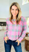 Festive Plaid Italian Boatneck Sweater-140 Sweaters-SORPRESA-Coastal Bloom Boutique, find the trendiest versions of the popular styles and looks Located in Indialantic, FL