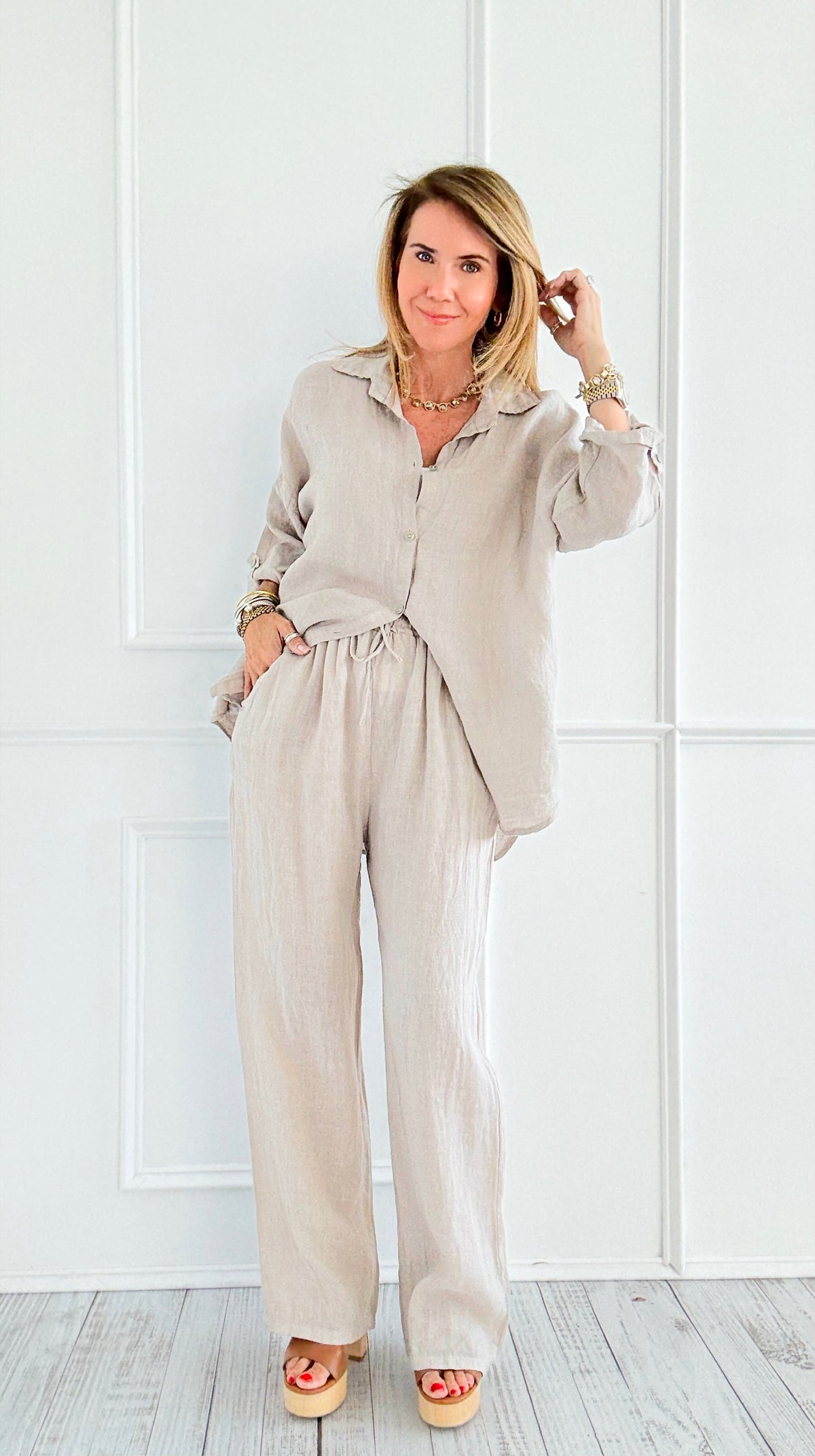 Coastline Comfort Linen Italian Pant- Beige-100 Pants-NSP-Coastal Bloom Boutique, find the trendiest versions of the popular styles and looks Located in Indialantic, FL