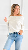 Somewhere Shoulder Knit Top - Off White-130 Long Sleeve Tops-Charlotte Avery-Coastal Bloom Boutique, find the trendiest versions of the popular styles and looks Located in Indialantic, FL
