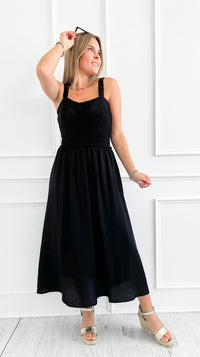 Sweet Riviera Midi Dress - Black-200 Dresses/Jumpsuits/Rompers-Blu Pepper-Coastal Bloom Boutique, find the trendiest versions of the popular styles and looks Located in Indialantic, FL