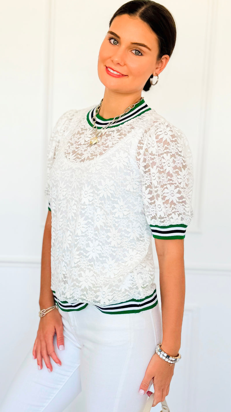 Sporty Muse Floral Lace Top-110 Short Sleeve Tops-oddi-Coastal Bloom Boutique, find the trendiest versions of the popular styles and looks Located in Indialantic, FL