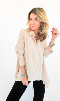 SoHo Button Down Top - Beige-130 Long Sleeve Tops-Must Have-Coastal Bloom Boutique, find the trendiest versions of the popular styles and looks Located in Indialantic, FL